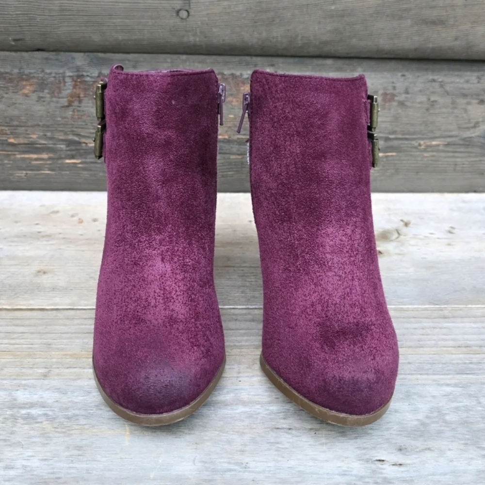 Charlotte Russe Lux Y2K Boho Glam Burgundy Double Buckle Block Heel Bootie 7M